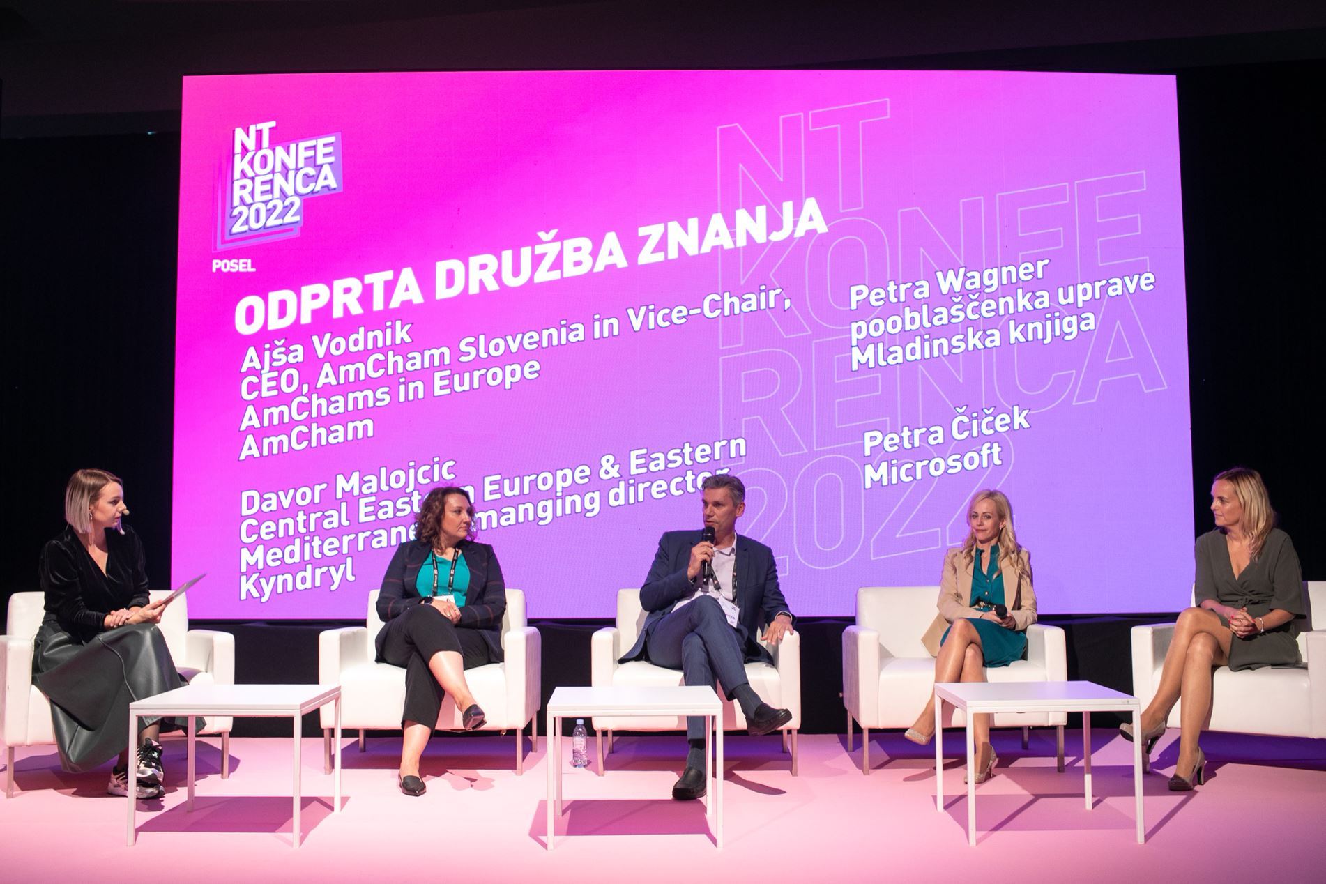 Petra Wagner on a conference panel at NT Konferenca, with Microsoft and AmCham leaders