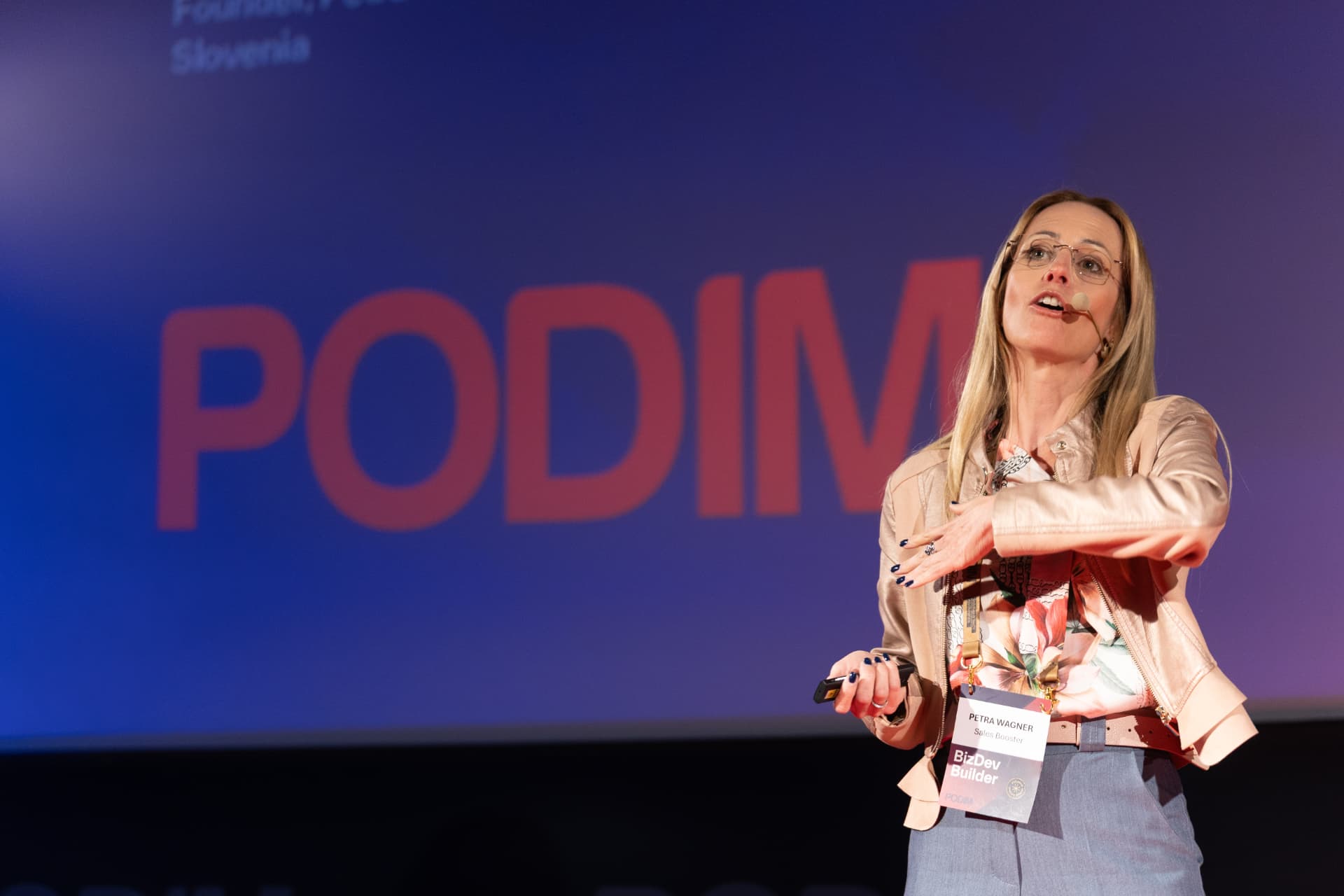 Petra Wagner presenting at PODIM, Founders' Day Slovenia